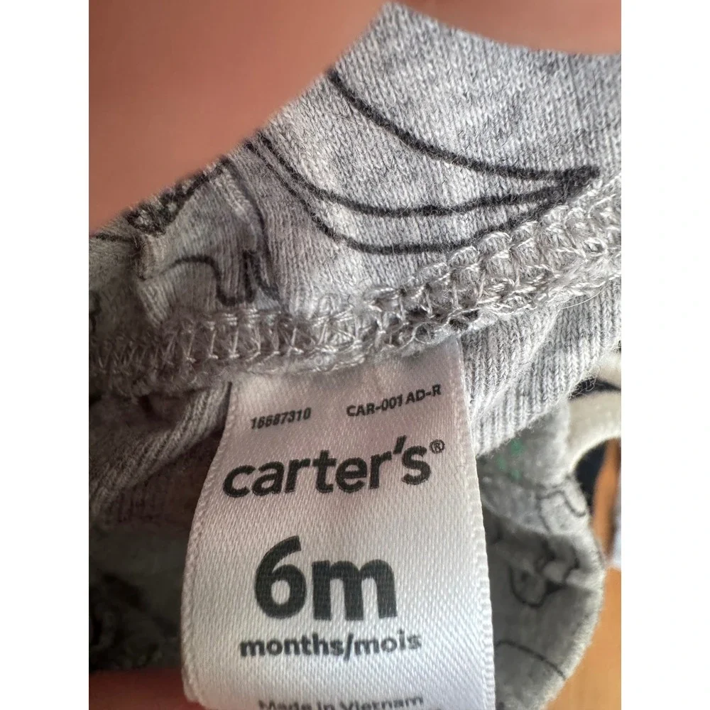 Carters Baby 6m Pants‎ Lot 4 Striped Dinosaur Black Grey Paw Print
